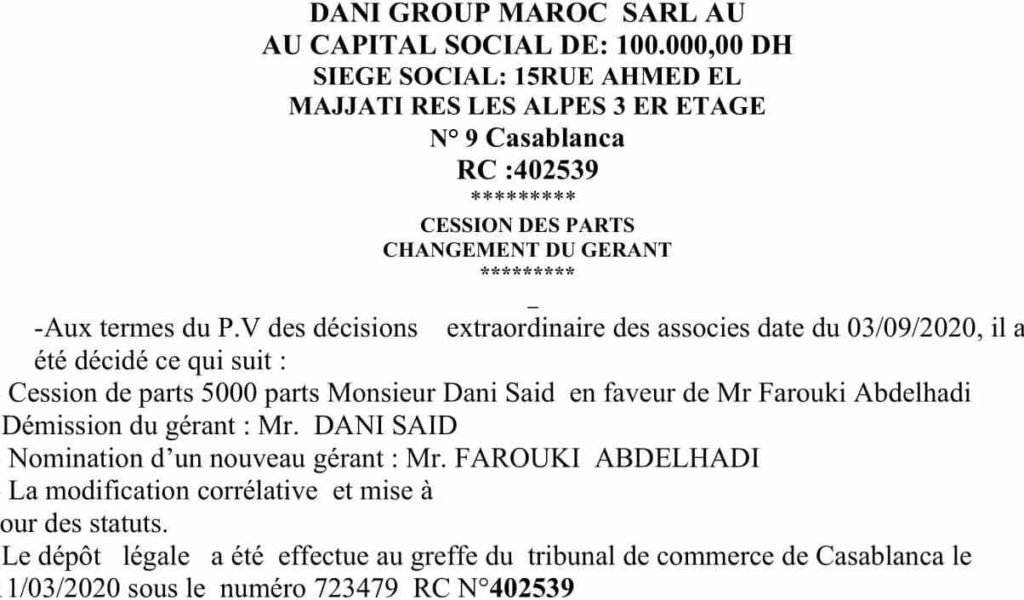 cession des parts sociales et changement du gérant | FLASH ECONOMIE