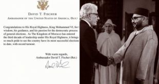 David T.Fischer félicite le Roi Mohammed VI pour le bon déroulement des élections 2021